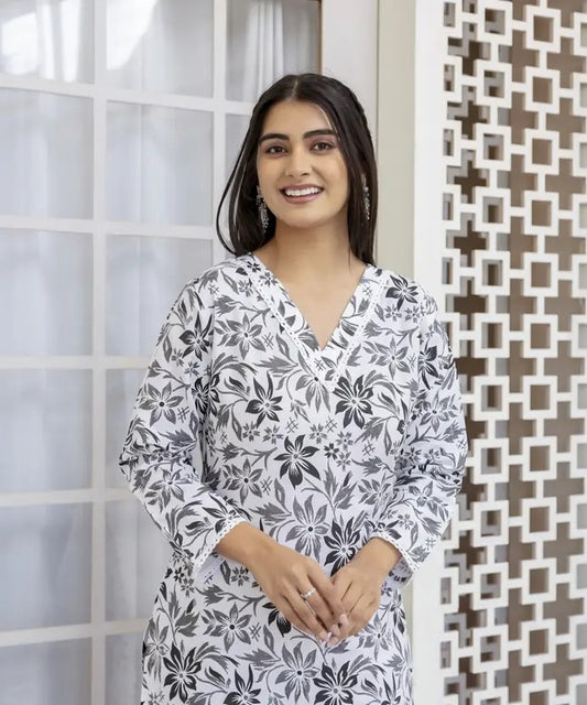 Women Printed Cotton Blend A-line Kurta
