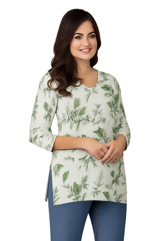 Women Printed Viscose Rayon Straight Kurta  (Light Green, White)